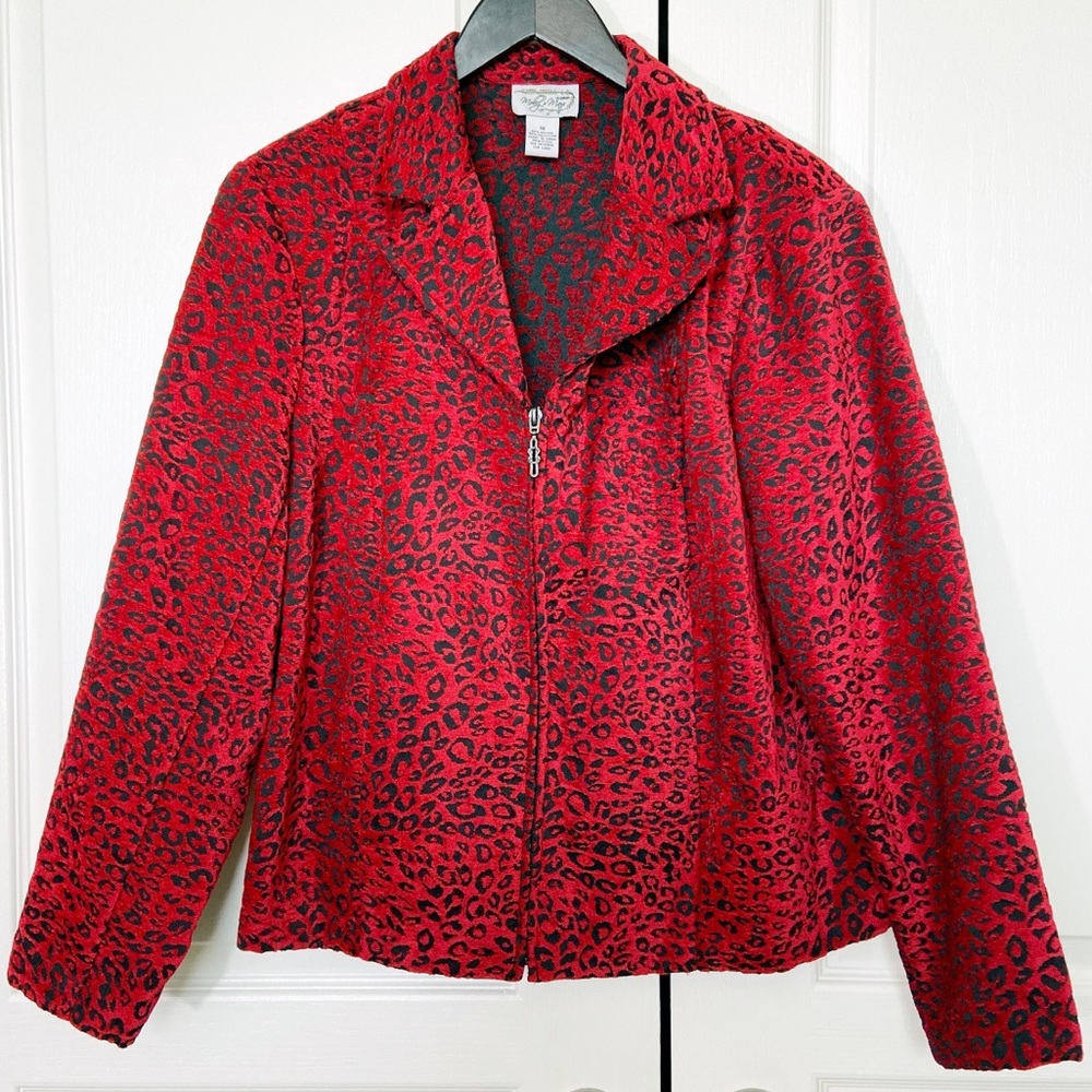 Molly & Maxx Red black Leopard print zip up jacket